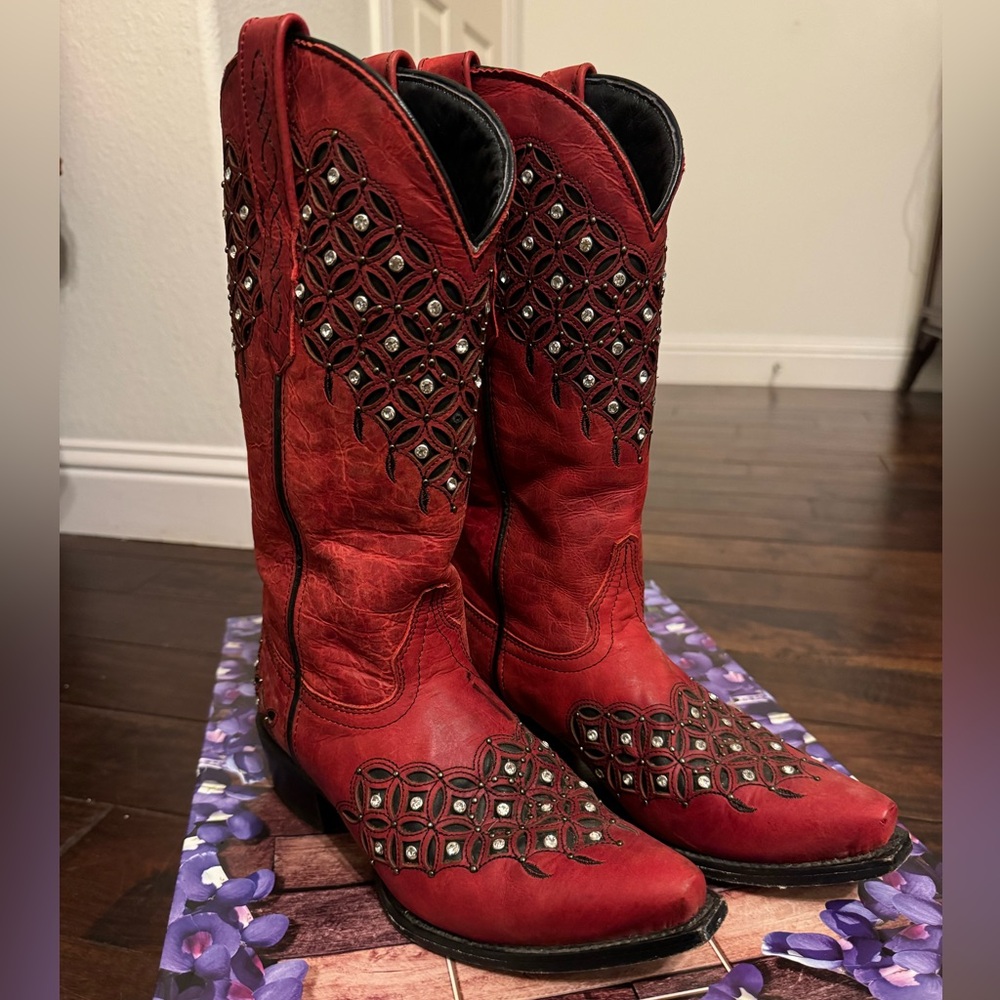 Red Leather women’s Cowboy Boots